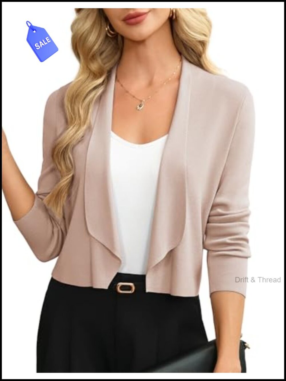 Cropped Sweater Blazer Lightweight Knit Cardigan Shawl Collar Business Casual